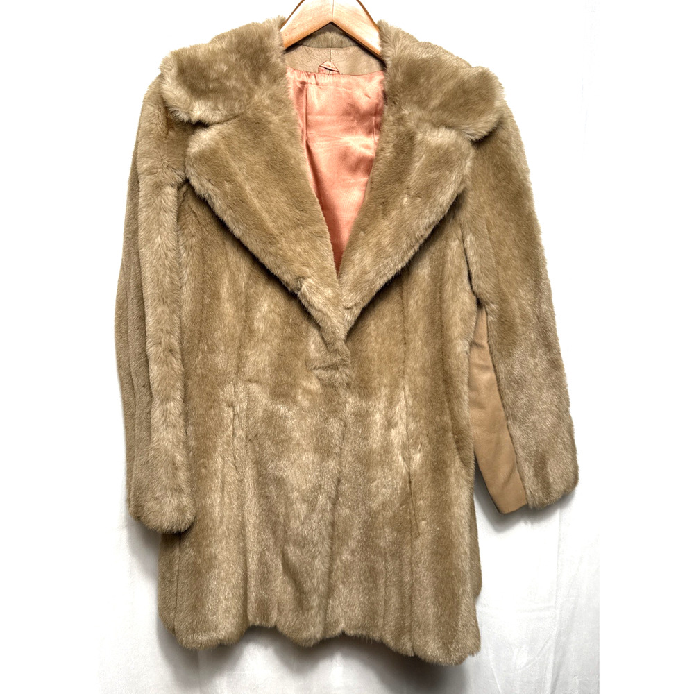 Tissavel of France Beige Faux Fur Pea Coat